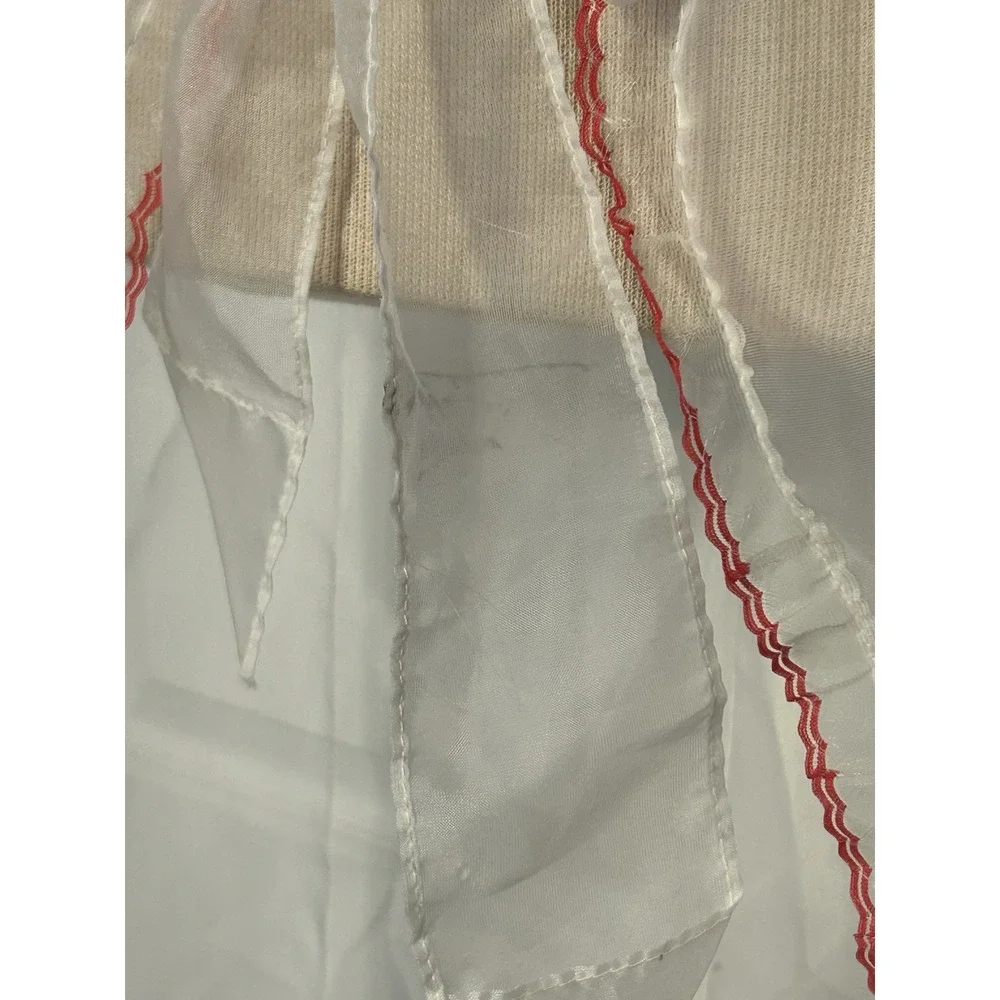 Vintage Handmade Sheer Kitchen Apron Floral Rose‎ White Red Trim